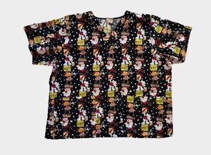 Tafford Womens Plus Size 2X Scrub Top Christmas Santa Short Sleeve XXL